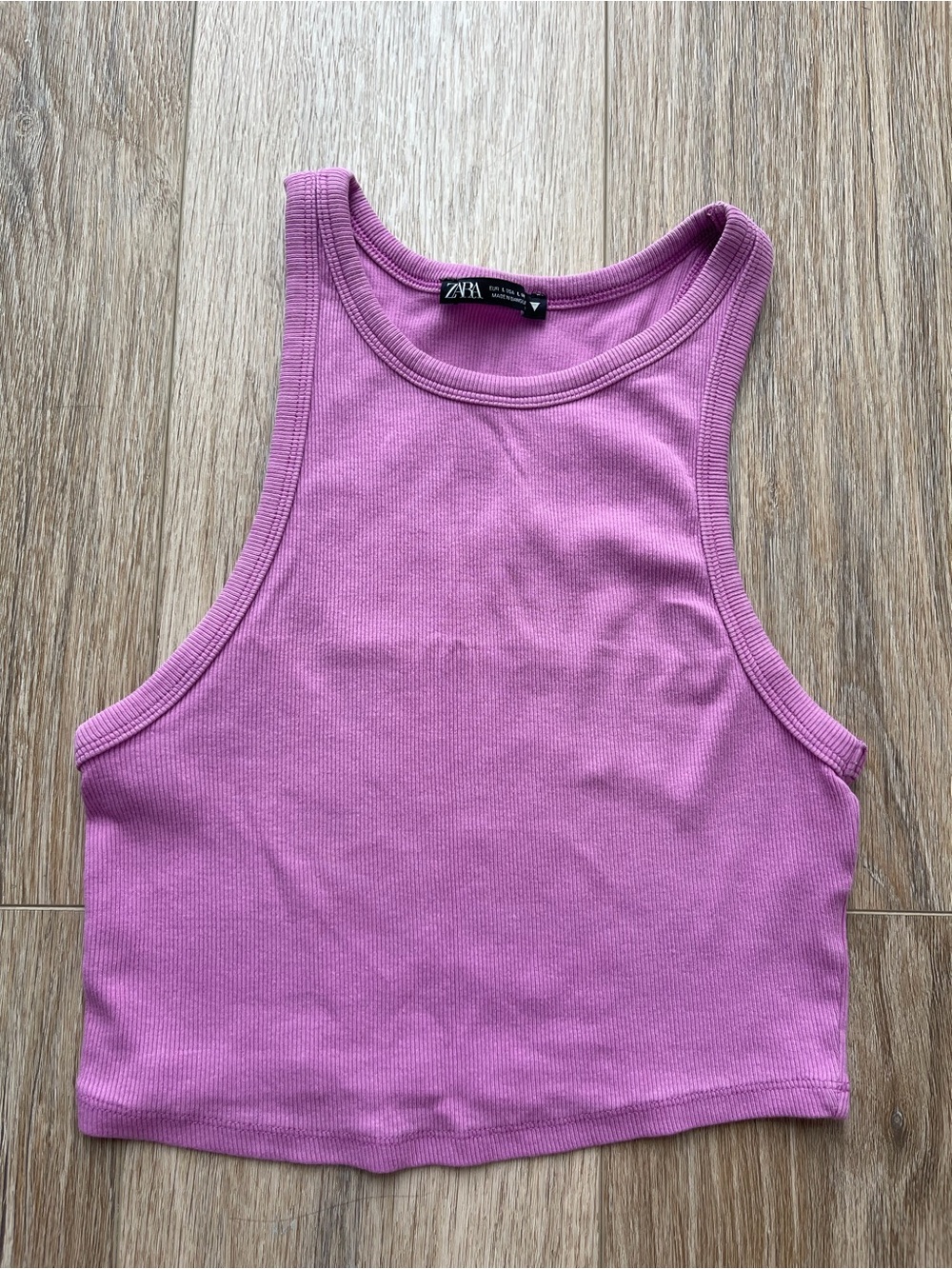 Zara pink purple ribbed cropped tank top